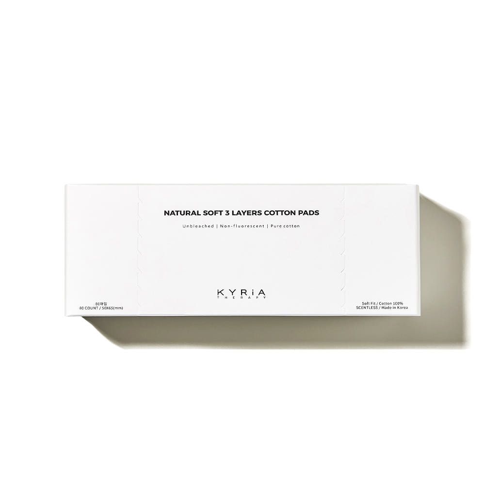 KYRiA THERAPY Natural Soft 3 Layers Premium Cotton Pads 100% Pure Unbleached Vegan 80 Sheets _ Made in Korea